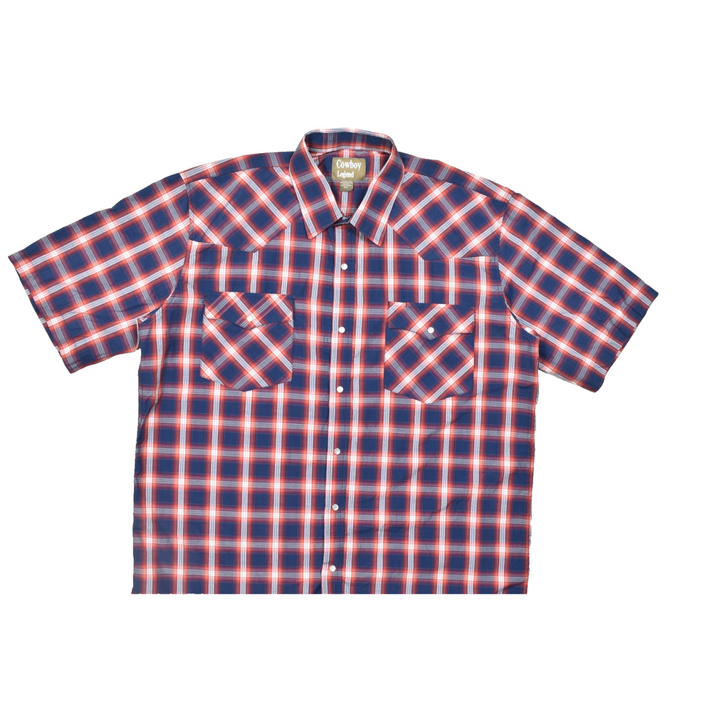 Cowboy Legend 3XLT Men's Shirt Short Sleeve Plaid Western Pearl Snap Blue Red